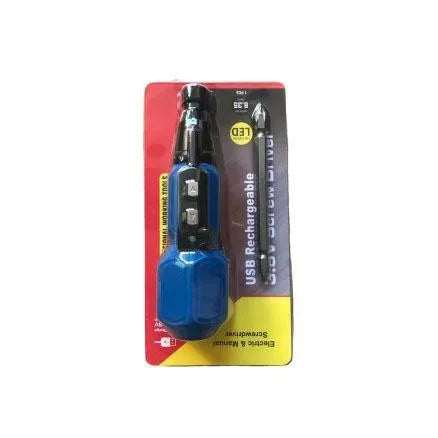 Black and blue alloy steel straight handle 36V electric screwdriver with rechargeable battery