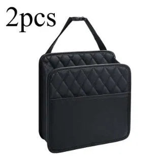 Leather car hanging storage bag organiser measuring 25x25x8cm in black, pink, green, or white