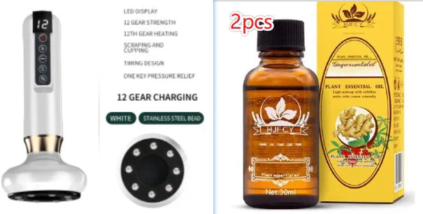Green electric vacuum cupping massager with gua sha head on a white background.