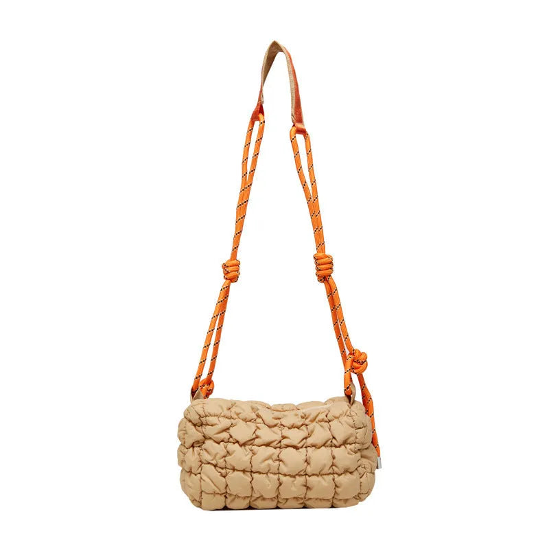 Soft lightweight nylon women's messenger bag in pillow shape with crossbody strap