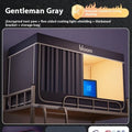 Gentleman grey bed curtain with integrated mosquito net for 0.9m beds showing wall-mounted bracket installation