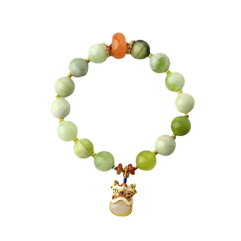 Green milk-in-water Xingshi pendant bracelet with 10mm geometric jade bead