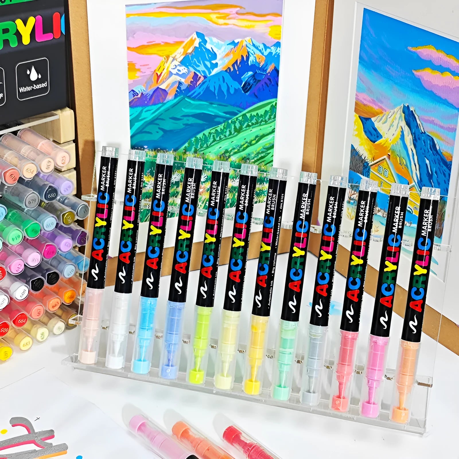 Set of acrylic marker pens with soft tips for art painting and graffiti work