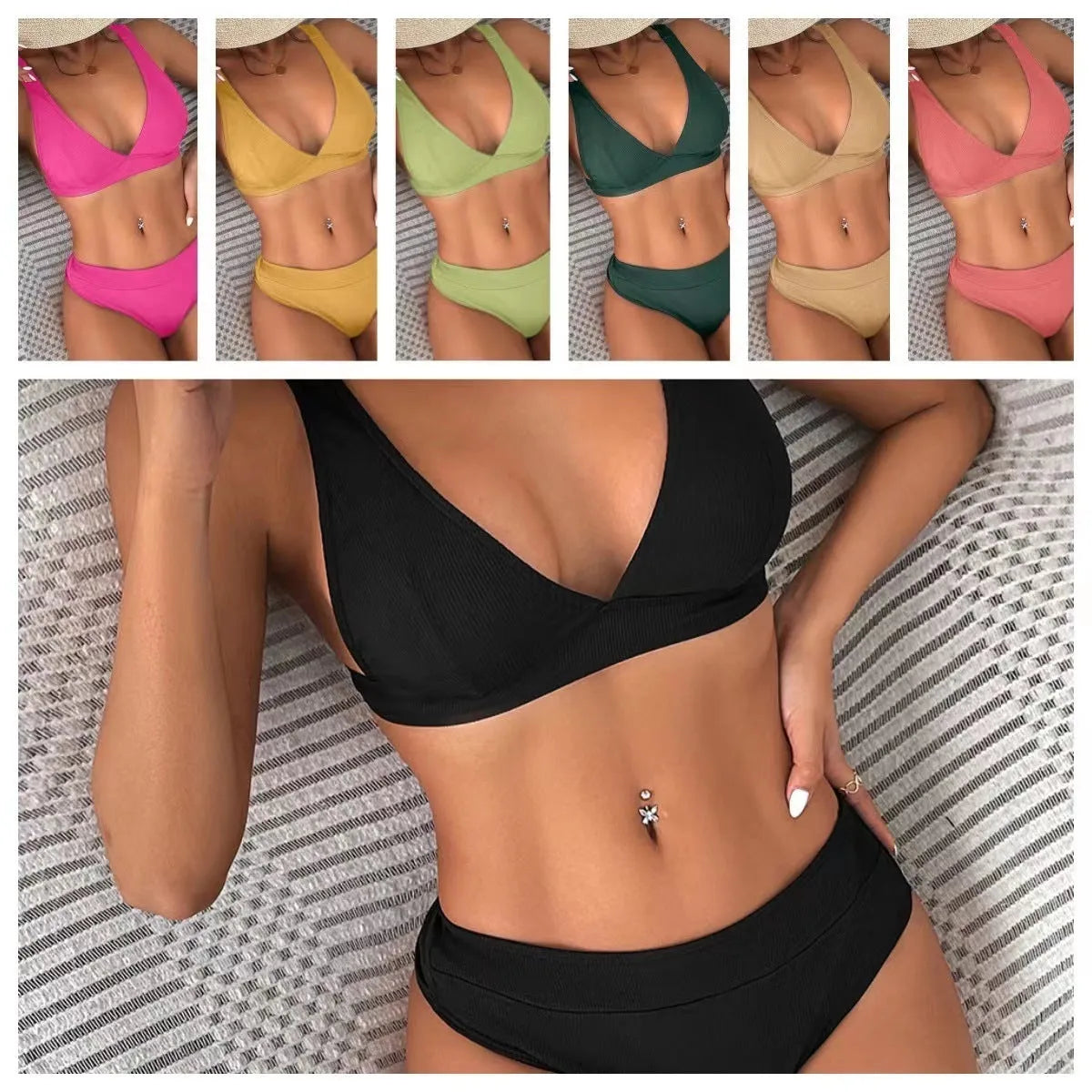 Women's lace-up front bikini swimwear set in high-waist split style