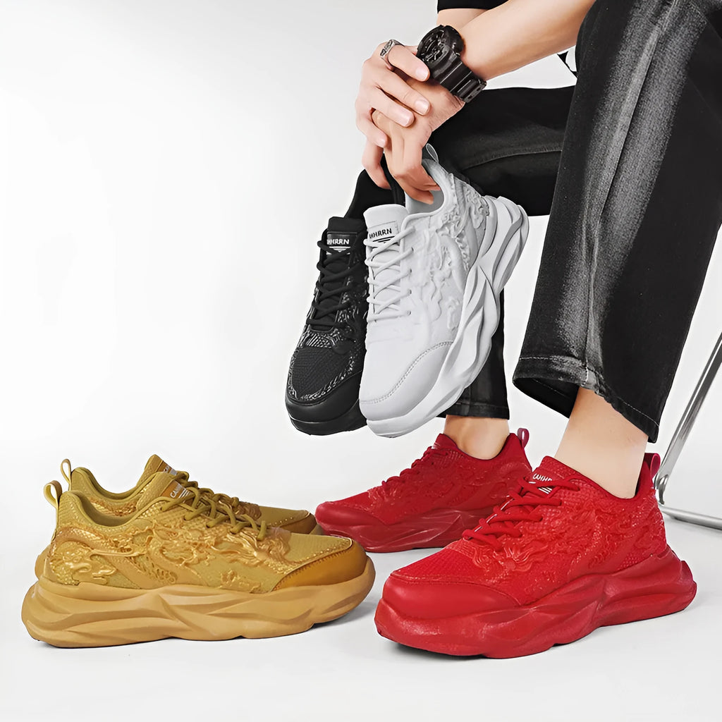 Men's dragon fly knit casual sneakers in Chinese Dragon colour with rubber sole