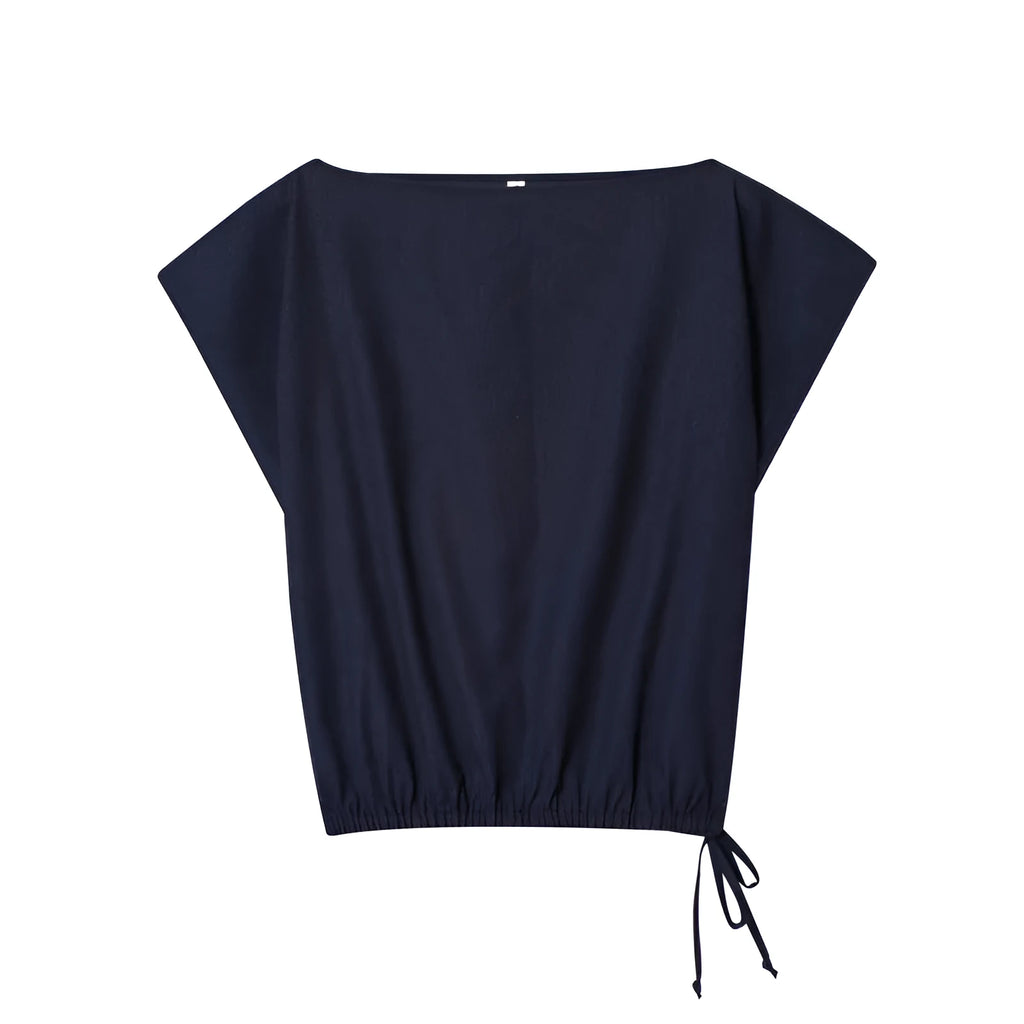Women's linen blend shirt and trousers set with flounced sleeves in Asian sizes