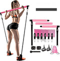 Yoga gymnastic bar set with 180 pound resistance band and pull rope in pink or black TPE material