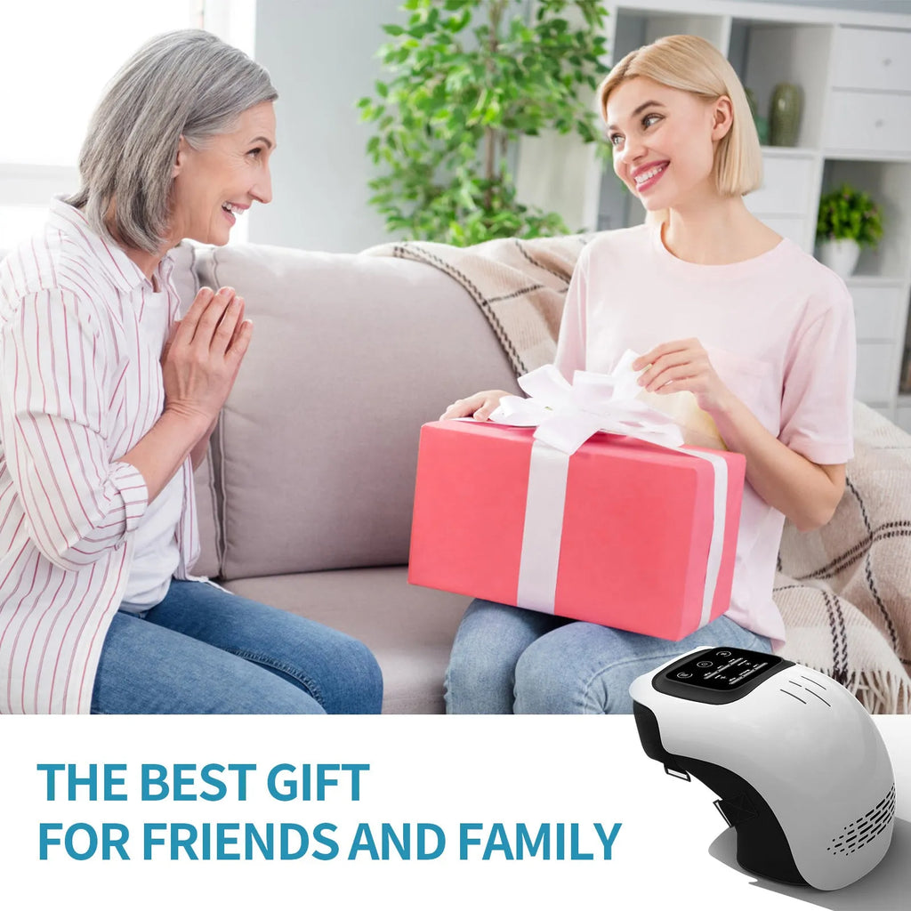 White rechargeable electric knee massager with kneading, heating and infrared laser functions