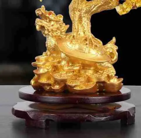 Citrine resin Feng Shui money tree ornament with water turtle design measuring 18cm tall
