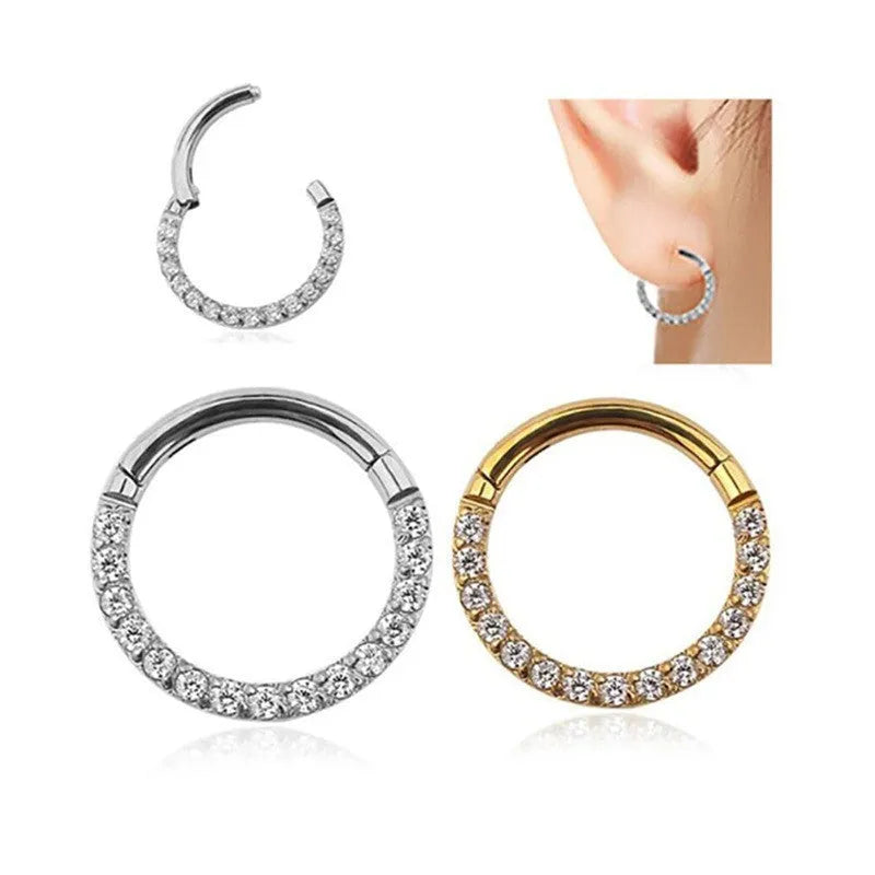Stainless steel seamless nose ring with diamond front in multiple gauge and colour options