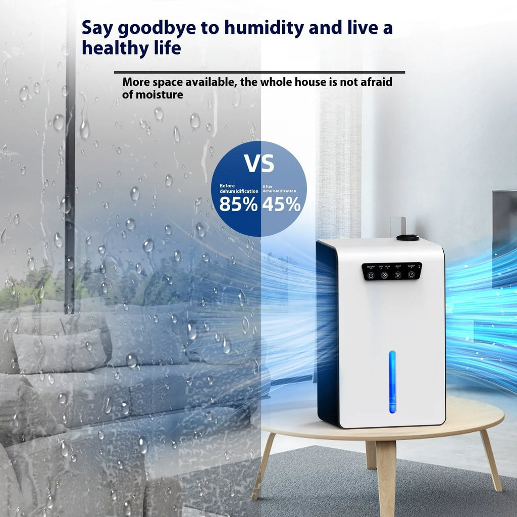 Milky white compact household dehumidifier for small rooms and bedrooms.