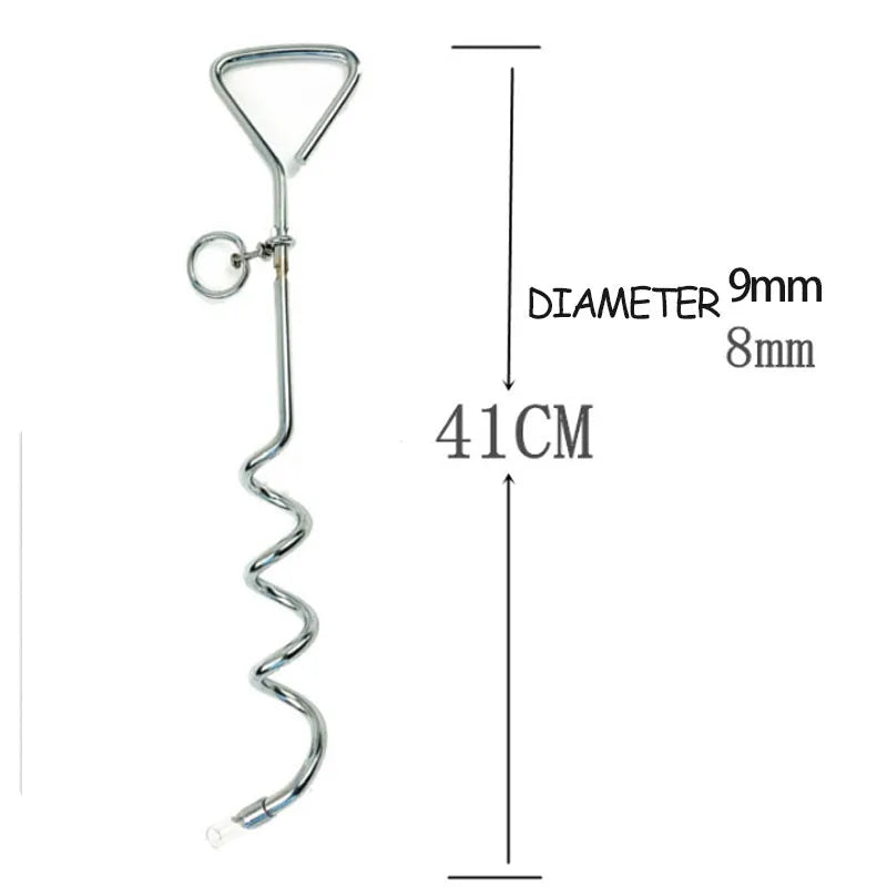 Spiral dog tie out stake anchor with rust-resistant steel construction measuring 40cm length