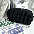 Cream puff design fabric pencil case in polyester material showing beige and black colour options