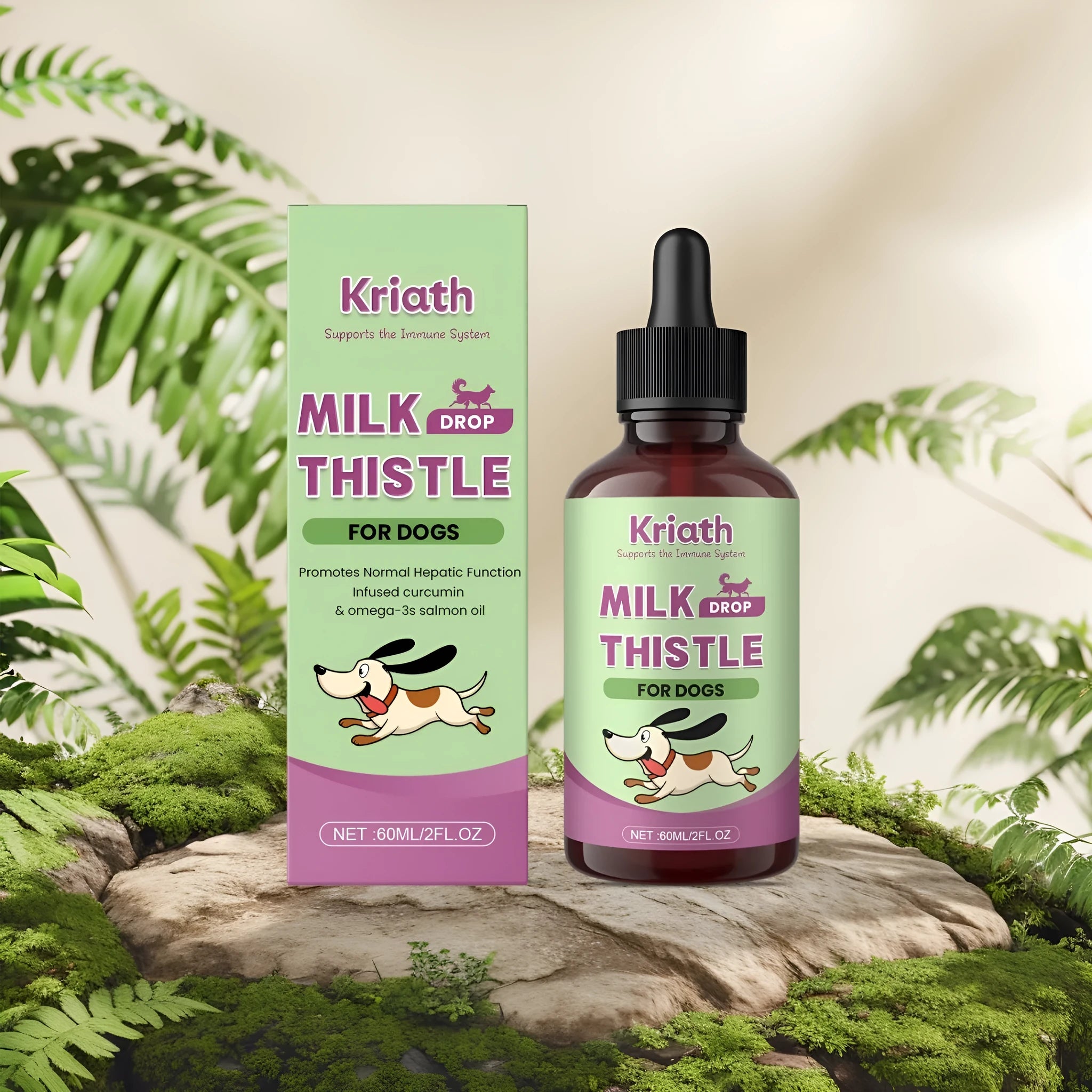 60ml bottle of dog milk thistle extract nutrient solution for canine liver support.