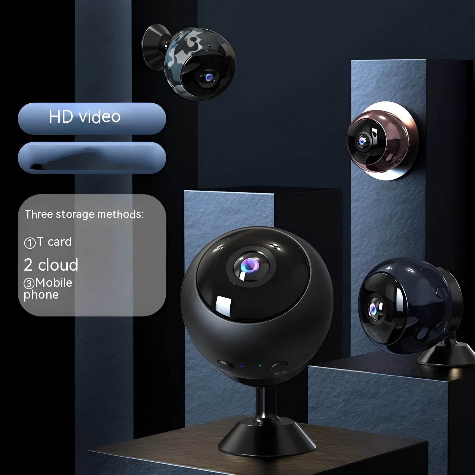 1080p wireless Wi-Fi surveillance camera with ABS housing and USB cable