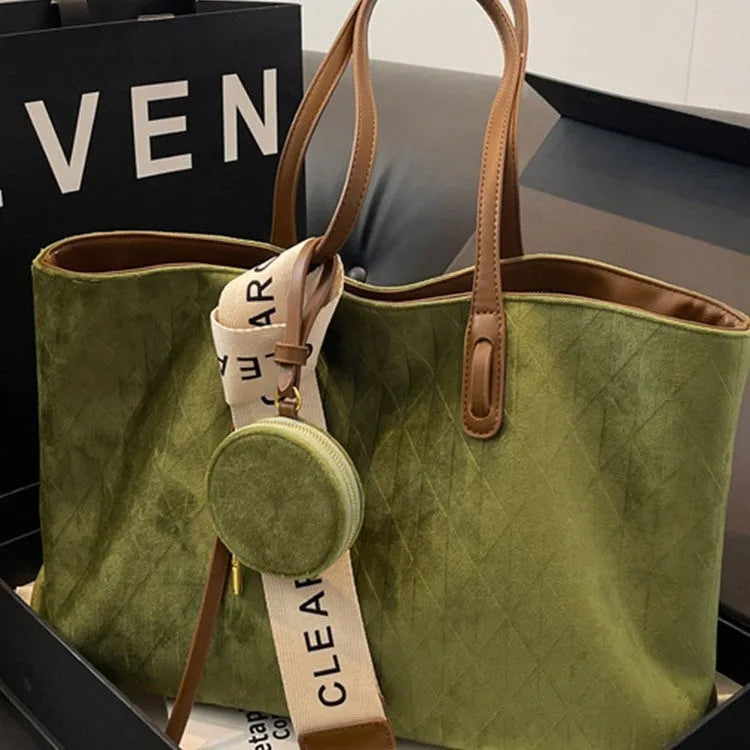 Women's large shoulder bag with casual tote design in horizontal square shape