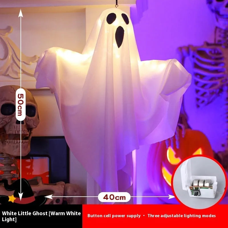Luminous white Halloween ghost light decoration with cloth construction and 4.5V button electronics