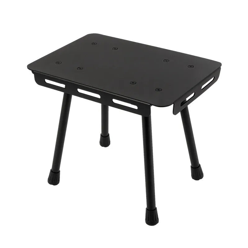 CLS aluminium folding camping stool with PU mat cushion, shown converted into a small side table.