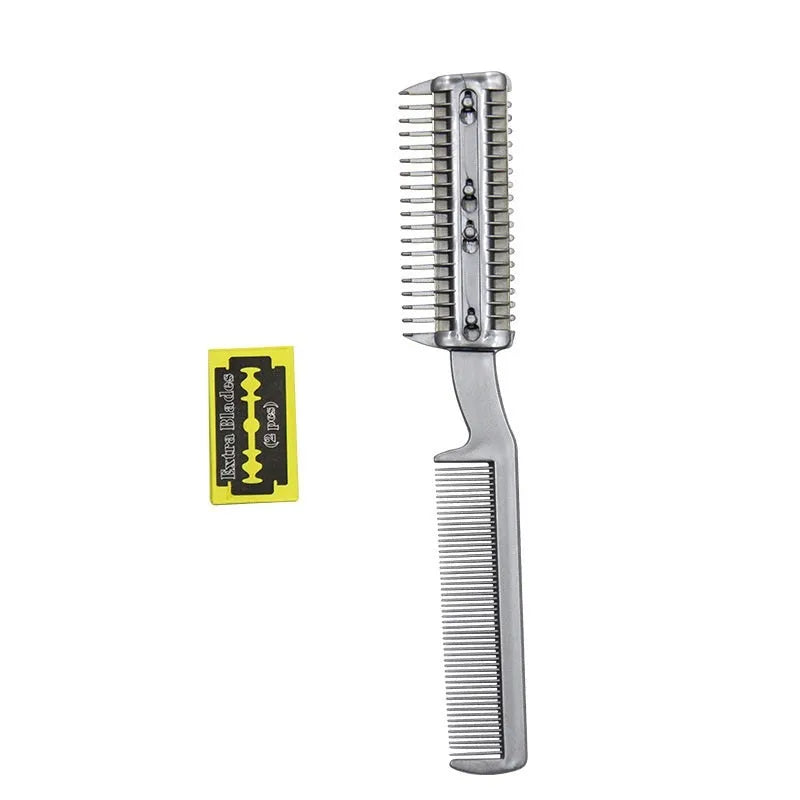 Plastic dog grooming cleaning comb with removable blade in blister packaging