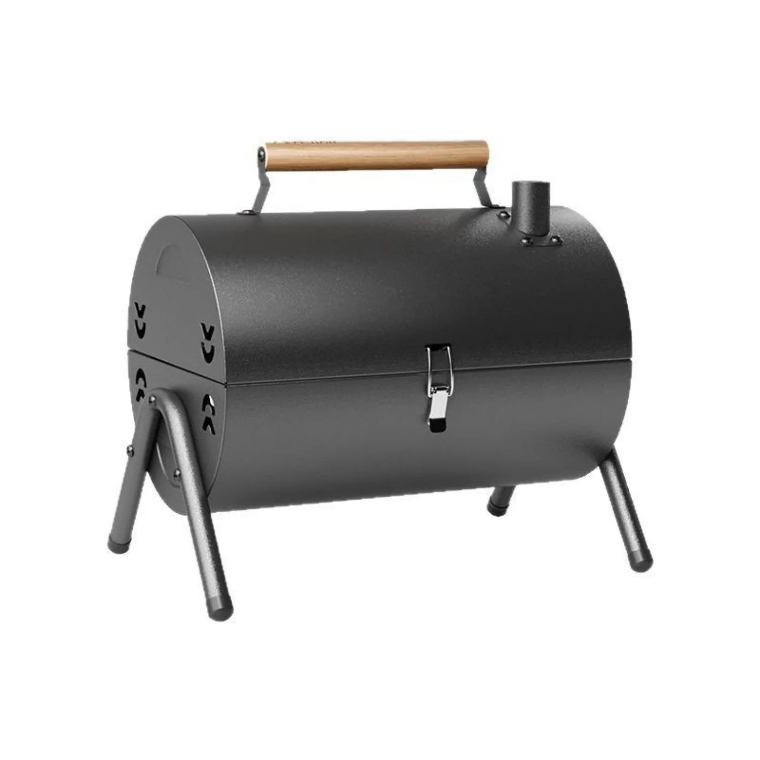 White round portable charcoal grill with chimney oven baking net and folding design
