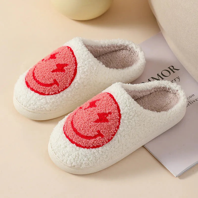 Women's plush cartoon love style slippers with non-slip PVC sole in Big Love pattern.