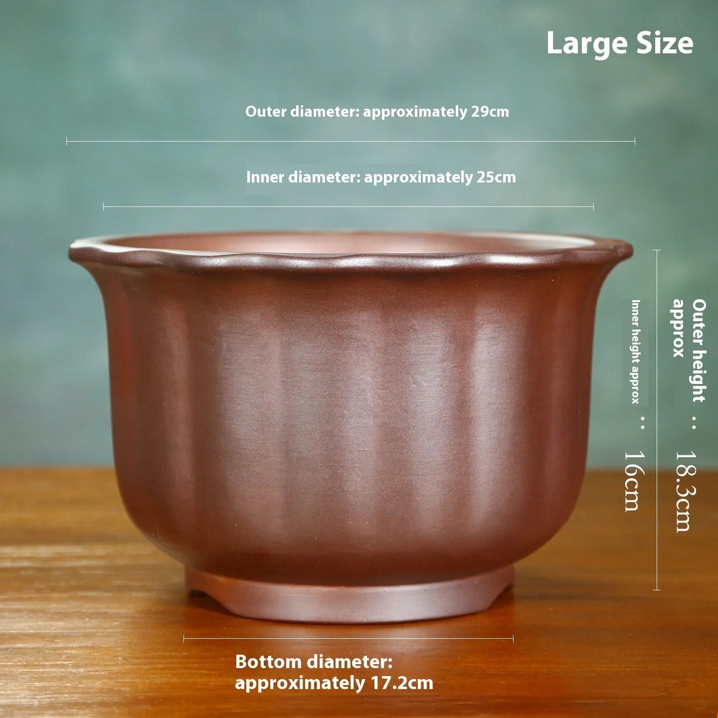Antique carved ceramic flower pot with wood burning finish for indoor bonsai display