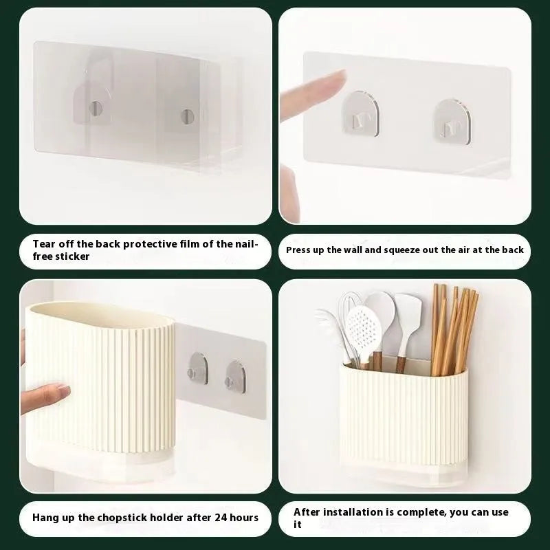 Plastic wall-mounted chopsticks cage with drainage holes in beige colour