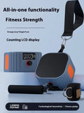 Blue grey and orange grey intelligent adjustable resistance training tensioner for full body workouts.