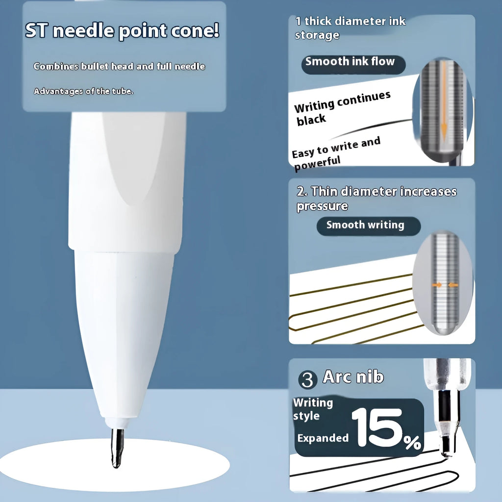 Pack of 10 quick-drying gel pen refills in black, red, blue, and ink blue colours