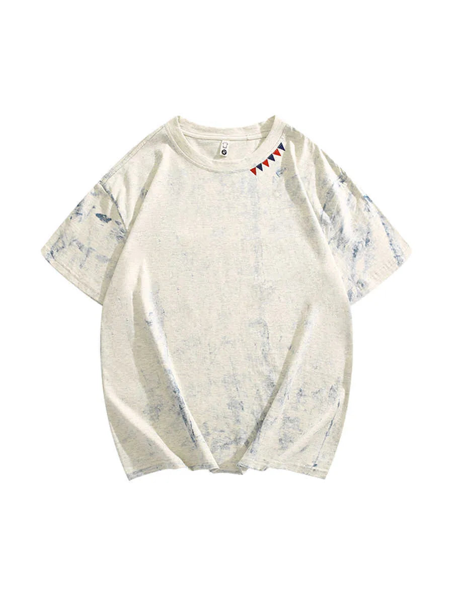 Grey tie dye printed men's loose fit cotton T-shirt with short sleeves and round neck collar