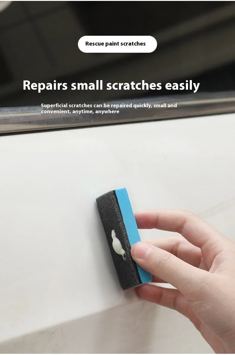 Car repair wax kit showing bottles of A wax and B wax with a frosted sponge mop for paint scratch removal and polishing.