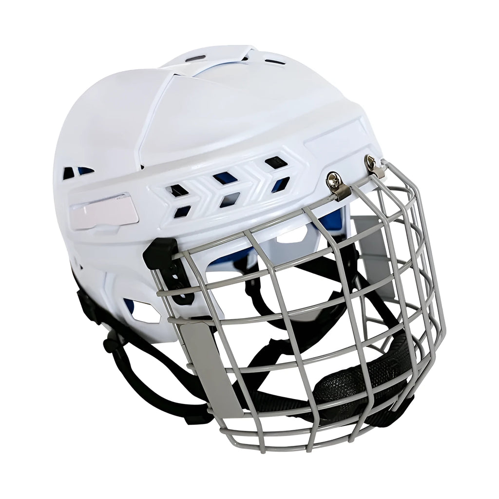 Ice hockey helmet with carbon steel face mask in multiple sizes for head protection