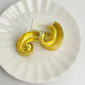 Gold geometric retro ear studs with 5cm drop length, alloy construction with electroplated finish.