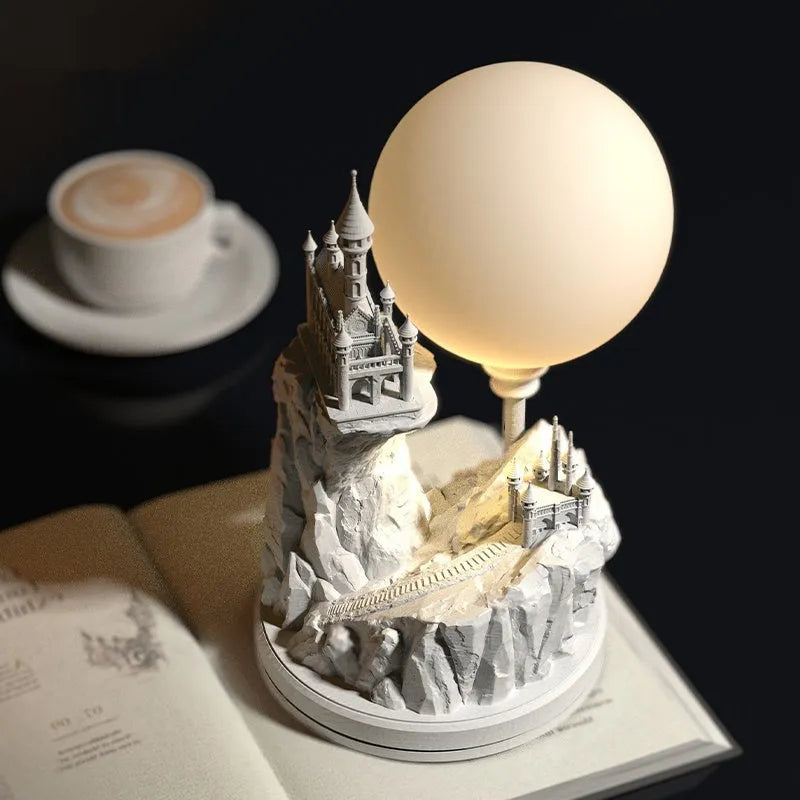 White composite gypsum table lamp with night light function on bedside table