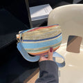 Straw woven Bohemian style beach bag with shell shape and single shoulder strap