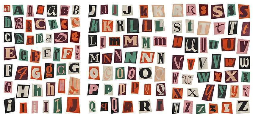 Set of printed English letters, numbers, and weekday word stickers in multiple colours for crafts and organisation