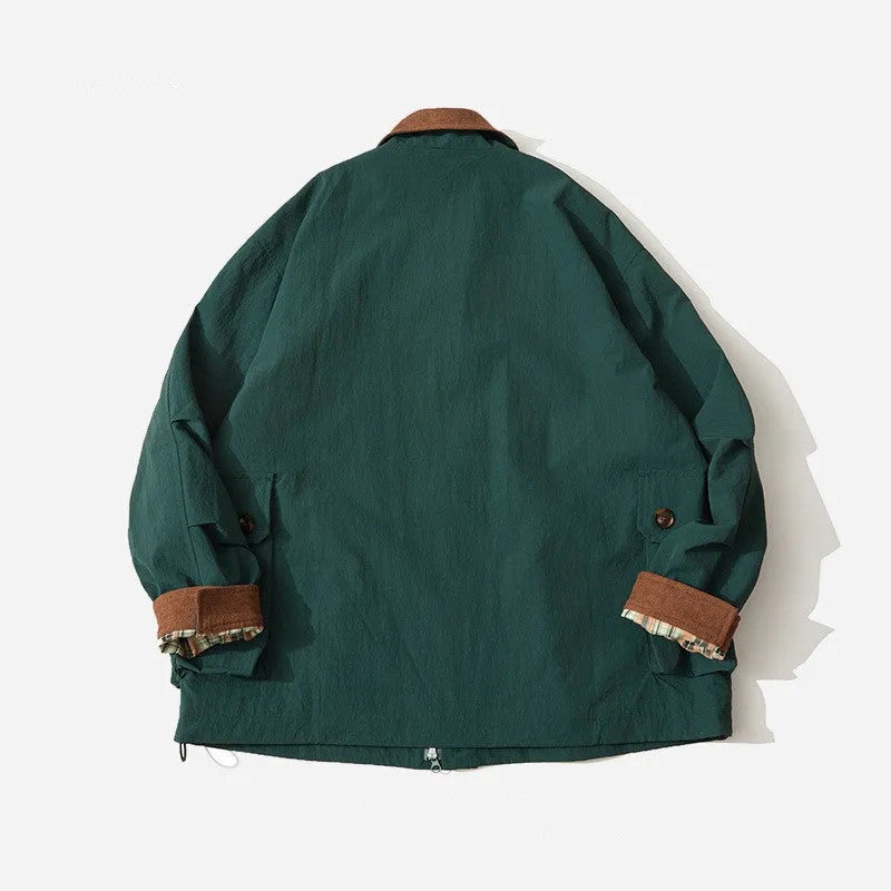 Green and apricot casual jacket with side seam pockets and regular long sleeves