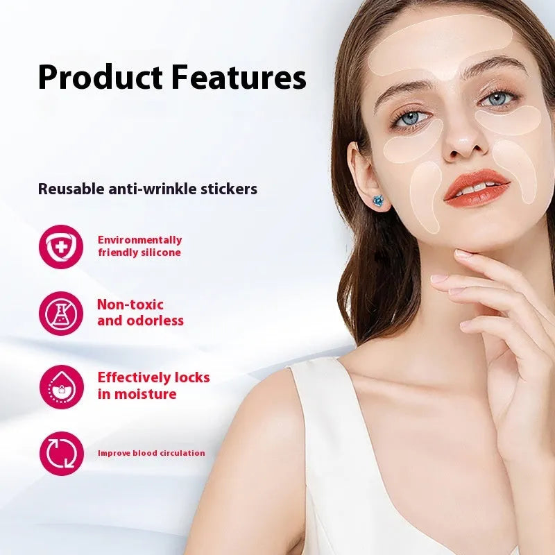 Silicone anti-wrinkle facial stickers 5-piece set for wrinkle removal and prevention