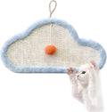 White wall mounted cat scratching mat with sleeping cat pattern design in natural sisal material