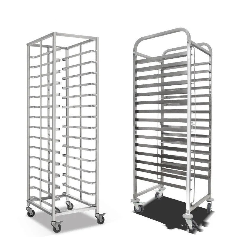 Stainless steel six-tier baking rack with lock mechanism and large tray