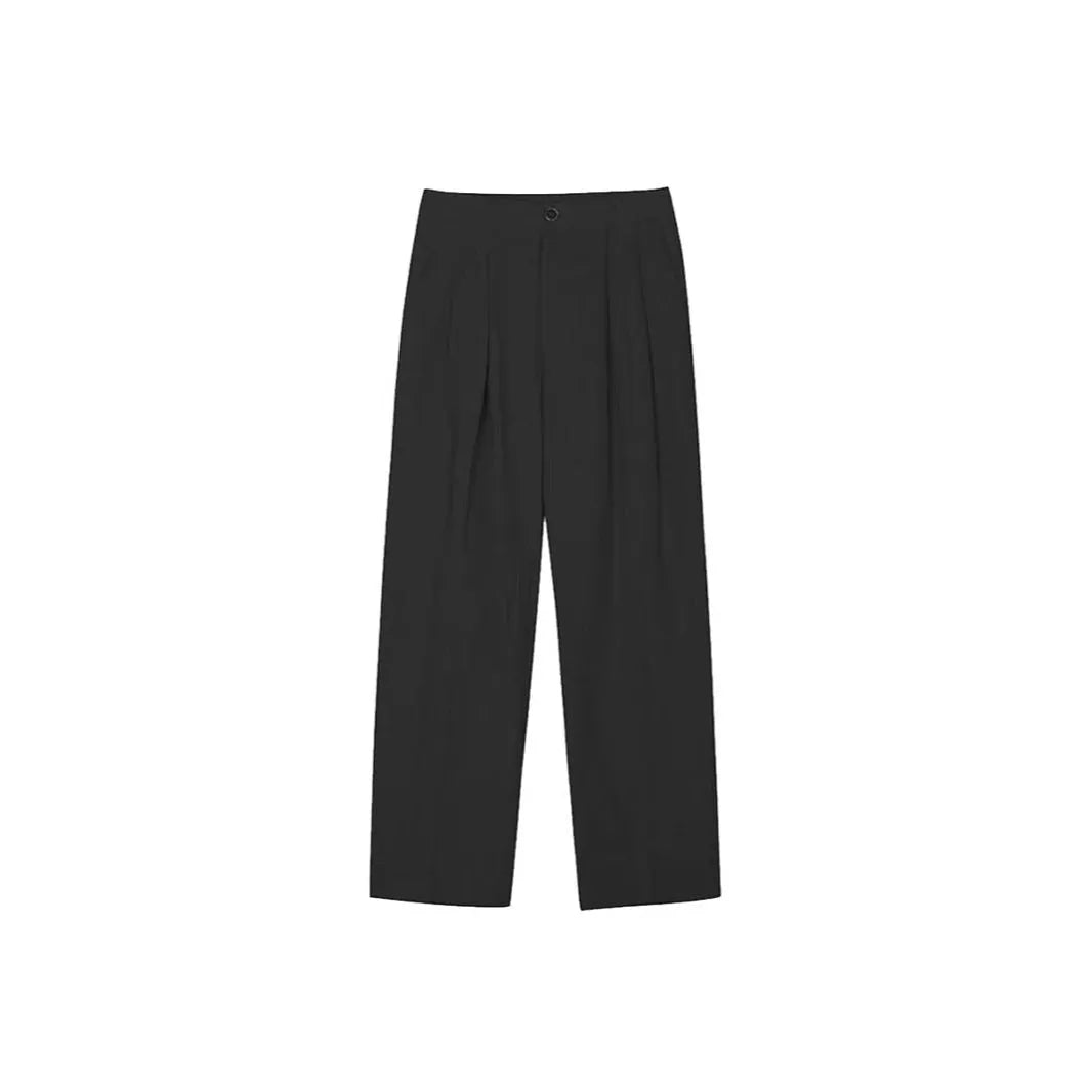 Men's lightweight cotton linen suit pants in loose Korean style with micro-elastic waist
