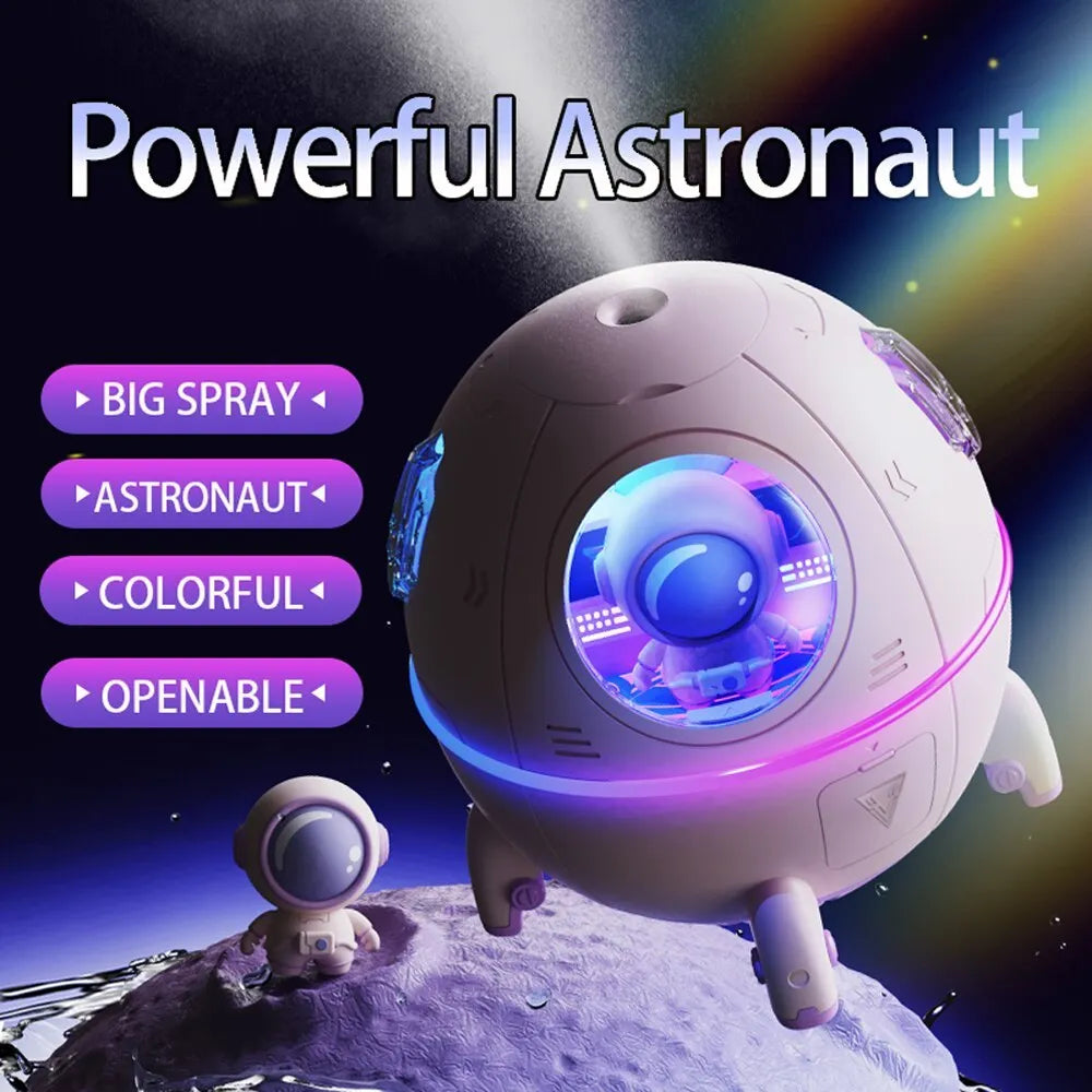 Astronaut-themed USB desktop humidifier with colourful LED lights and 220ml water tank