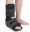 Grey and black Achilles tendon rehabilitation boot with plastic shell, aluminium struts, and adjustable nylon straps.