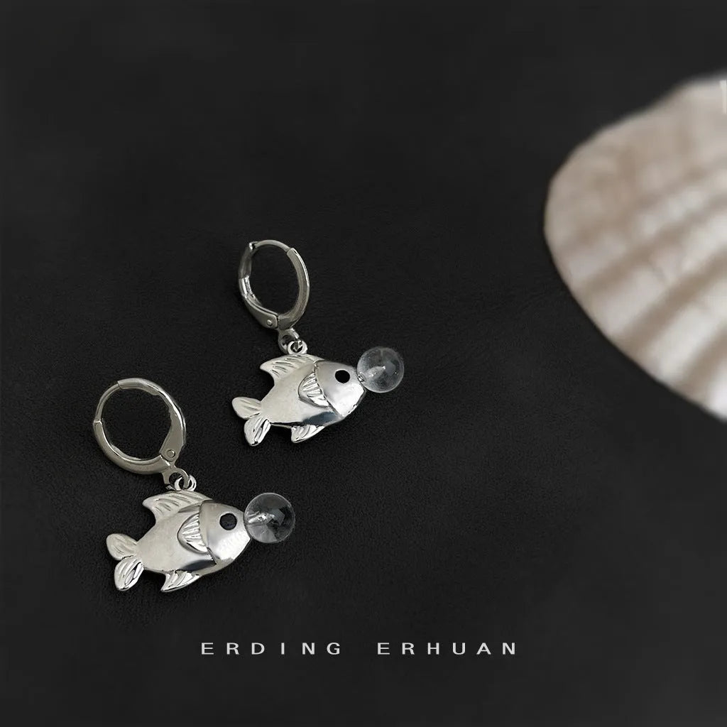Women's copper bubble fish earrings with goldfish animal design and electroplated finish