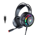 Black wired computer headphones with microphone, head-mounted design with sponge ear cushions