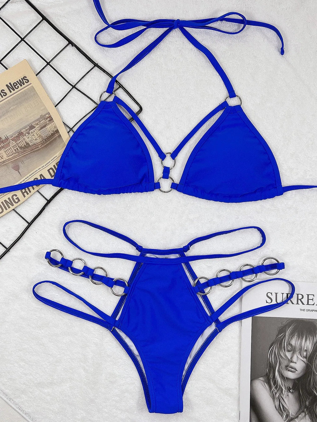 Women's separated bikini swimwear set with matching shorts in nylon fabric
