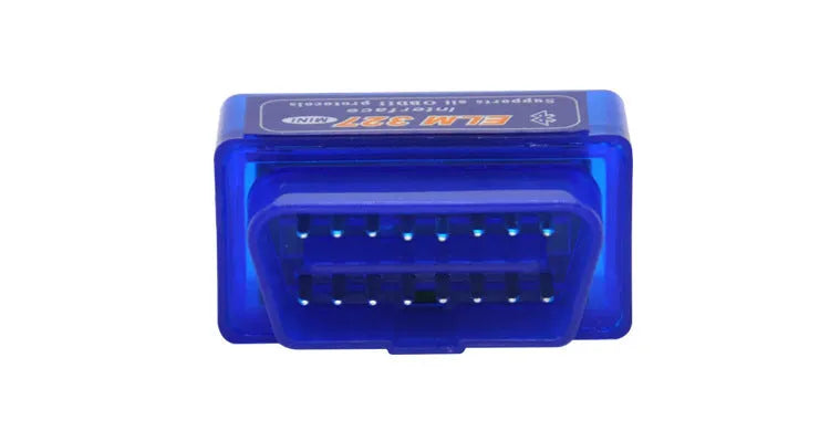 Small blue ELM327 Bluetooth OBD2 diagnostic scanner for reading car engine fault codes
