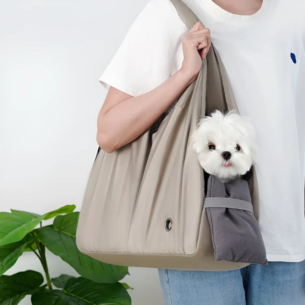Apricot cloth pet summer handbag with medium 41x16x28 cm dimensions for dogs and cats