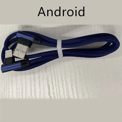 Denim-braided fast charging USB cable with aluminium connectors for Android or Type C devices.