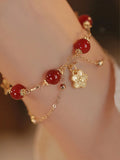 Red agate double layer bracelet with floral motifs for women's ethnic jewellery